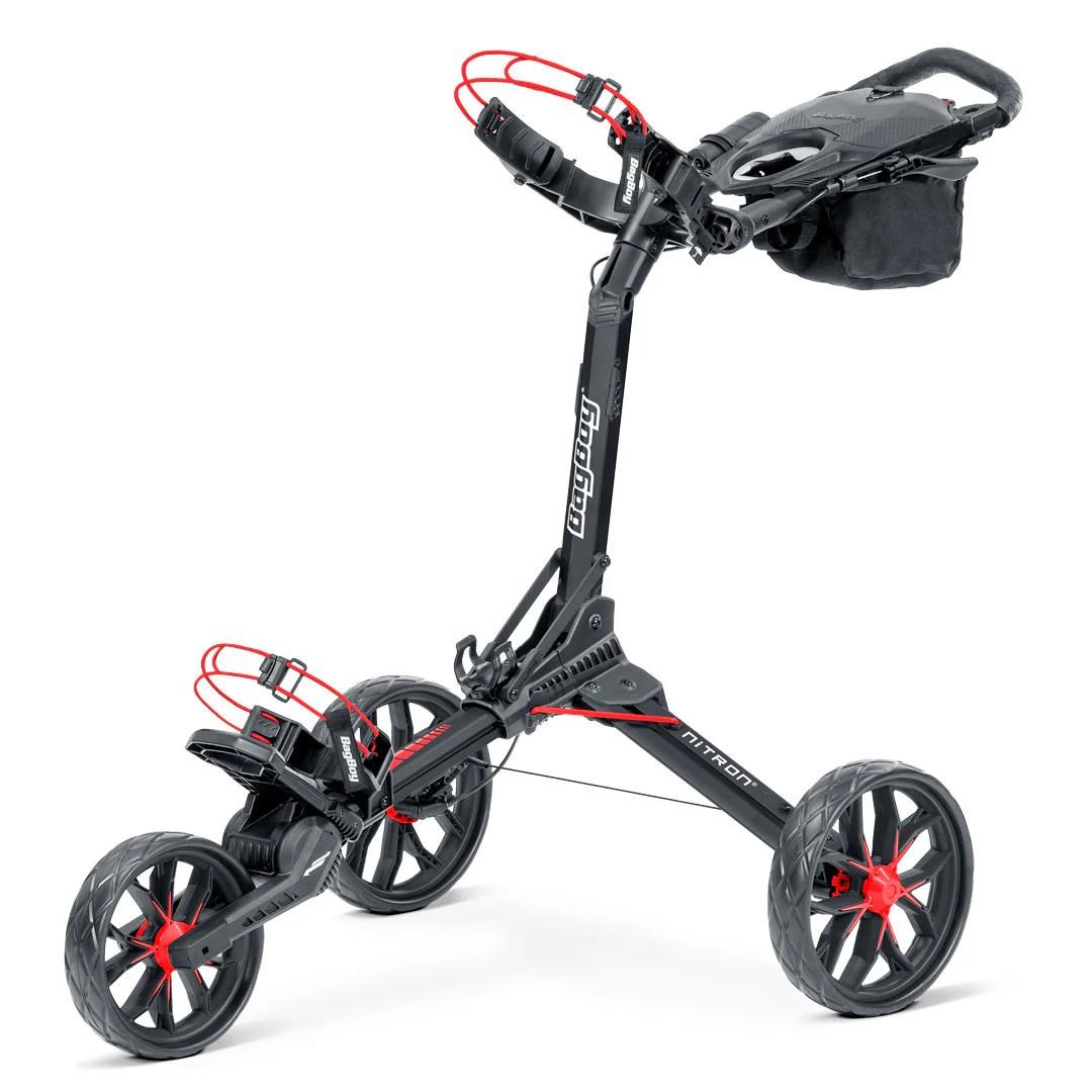 Bag Boy Nitron Auto-Open manueller Trolley, schwarz/rot