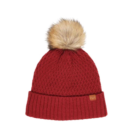 Callaway Pom Pom Beanie Damen Wintermütze, rot