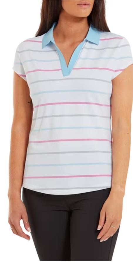 FootJoy Birdseye Stripe Smooth Jacquard Damen Poloshirt, weiss/blau