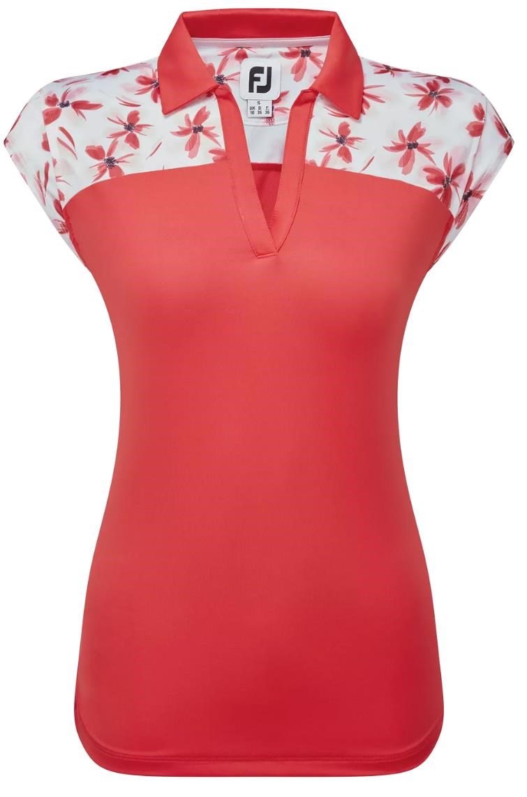 FootJoy Blocekd Floral Print Lisle Damen Poloshirt, rot