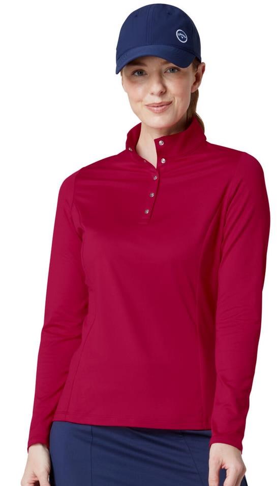 Callaway Thermal Longsleeve Fleece Back Jersey Damen Poloshirt, persian red