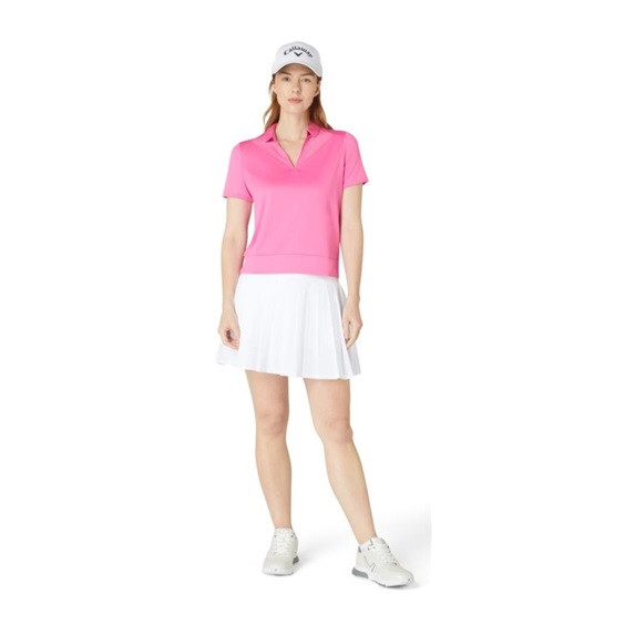 Callaway Waist Length Mesh Detail Short Sleeve Damen Poloshirt, cheeky pink