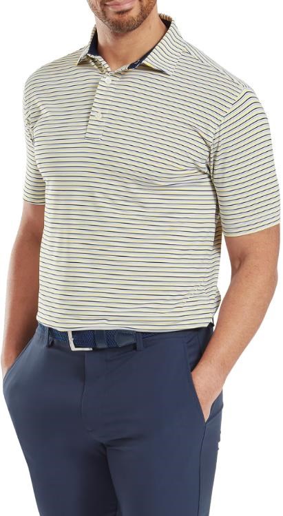 FootJoy Balance Stripe Lisle Herren Poloshirt, white/navy/grey/taxi
