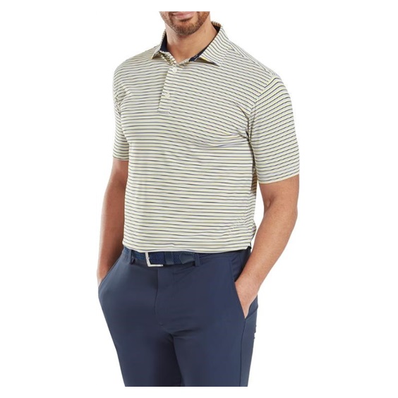 FootJoy Balance Stripe Lisle Herren Poloshirt, white/navy/grey/taxi
