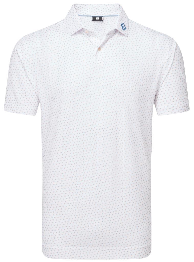 FootJoy Bounce Print Pique Herren Polo, white/orange/blue jay