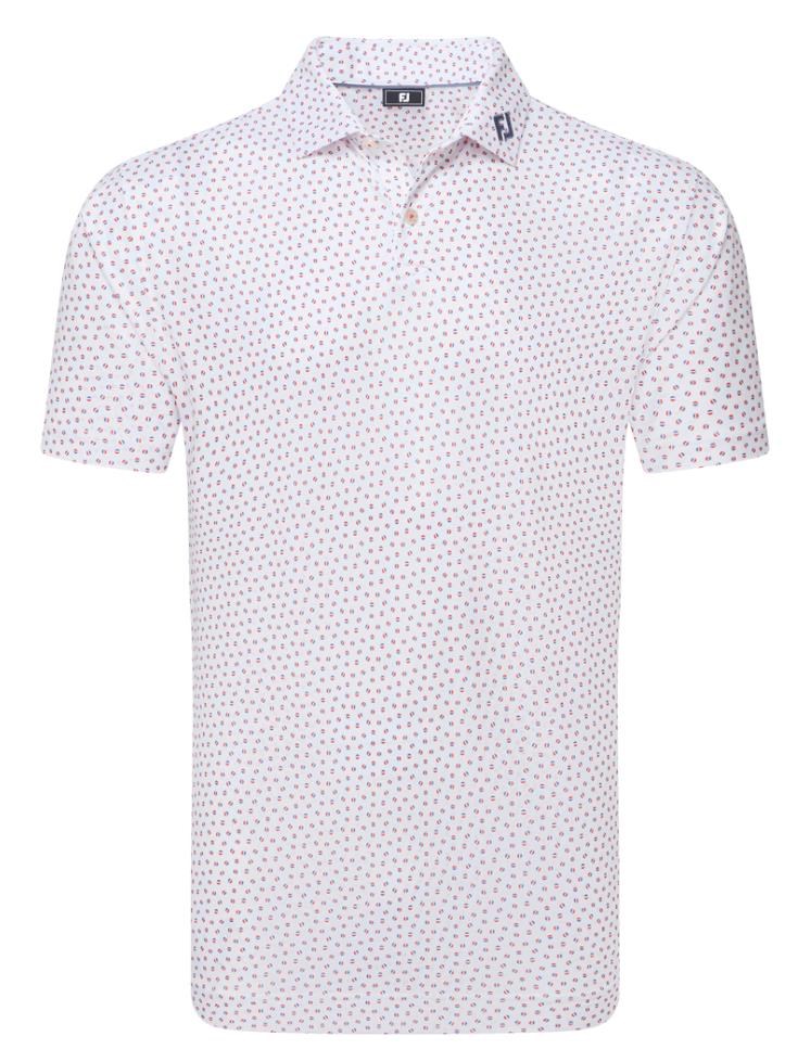 FootJoy Bounce Print Pique Herren Polo, weiss/hibiscus