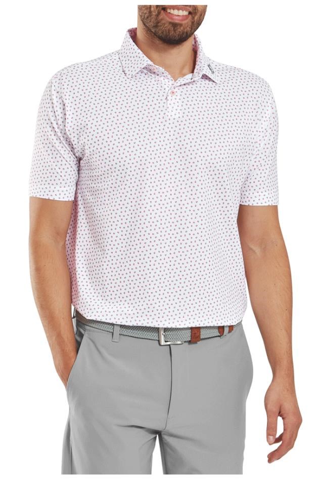 FootJoy Bounce Print Pique Herren Polo, weiss/hibiscus