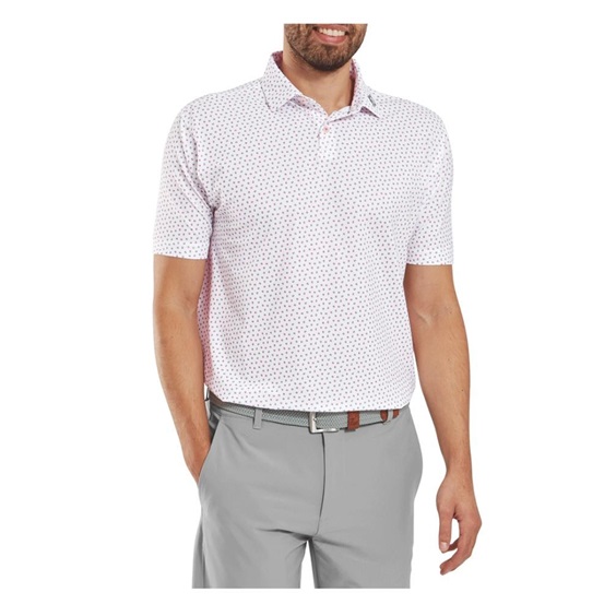 FootJoy Bounce Print Pique Herren Polo, weiss/hibiscus