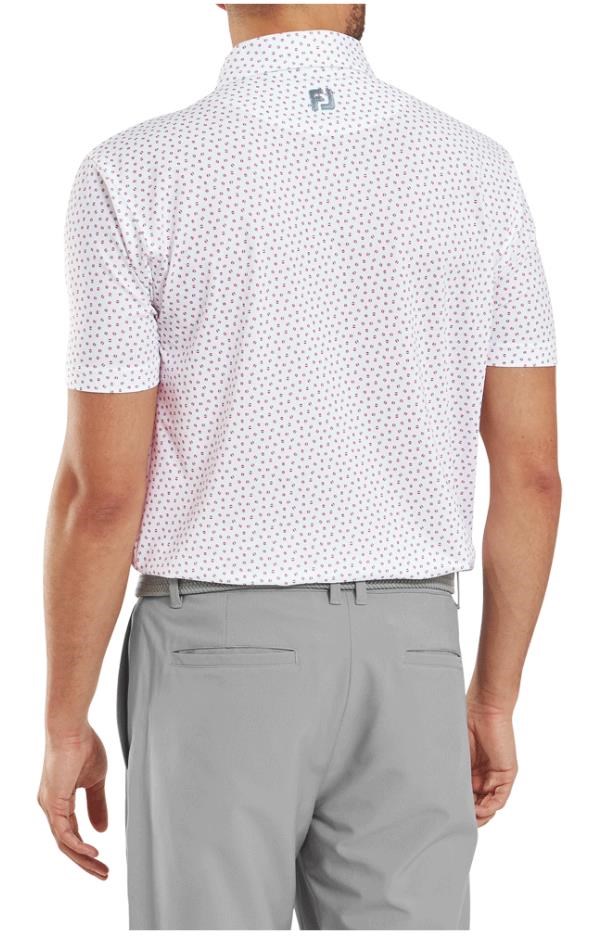 FootJoy Bounce Print Pique Herren Polo, weiss/hibiscus