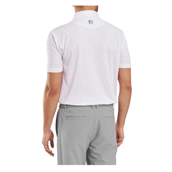 FootJoy Bounce Print Pique Herren Polo, weiss/hibiscus