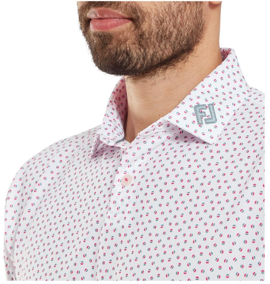 FootJoy Bounce Print Pique Herren Polo, weiss/hibiscus