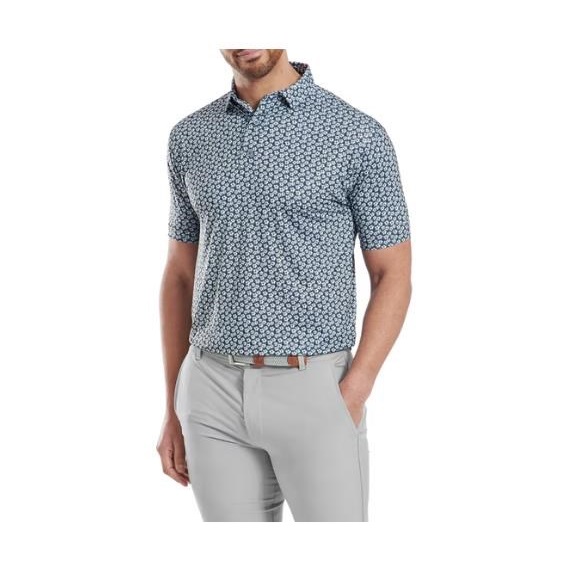 FootJoy Floral Sketch Print Herren Poloshirt, weiss/dunkelblau