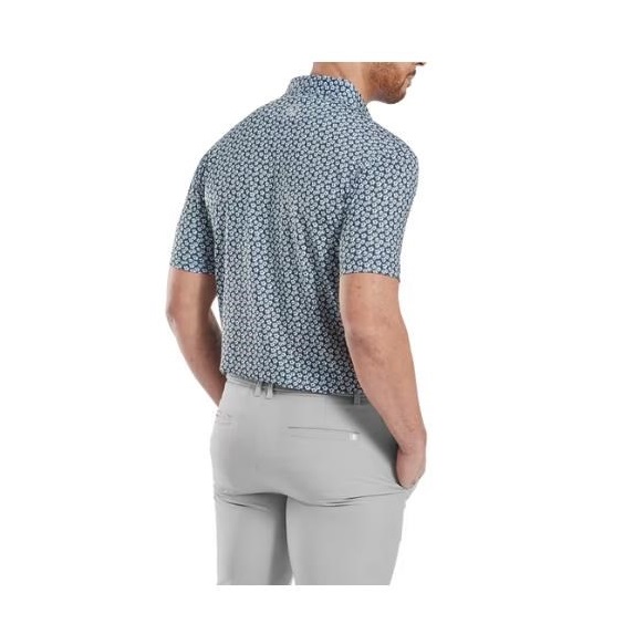 FootJoy Floral Sketch Print Herren Poloshirt, weiss/dunkelblau