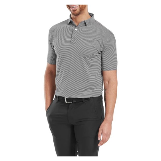 FootJoy Micro Feeder Stripe Lisle Herren Poloshirt, schwarz/weiss
