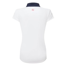 FootJoy Cap Sleeve Print Trim Lisle Damen Poloshirt, weiss/dunkelblau
