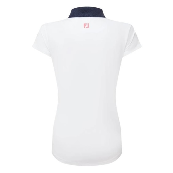 FootJoy Cap Sleeve Print Trim Lisle Damen Poloshirt, weiss/dunkelblau