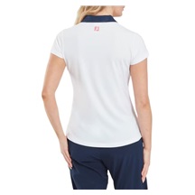FootJoy Cap Sleeve Print Trim Lisle Damen Poloshirt, weiss/dunkelblau