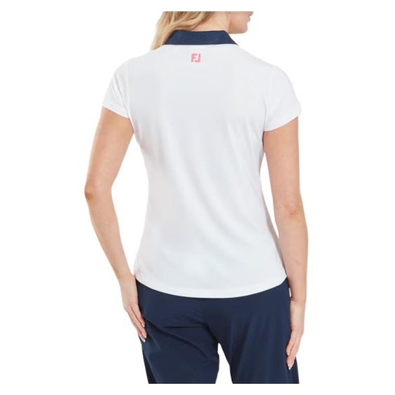 FootJoy Cap Sleeve Print Trim Lisle Damen Poloshirt, weiss/dunkelblau