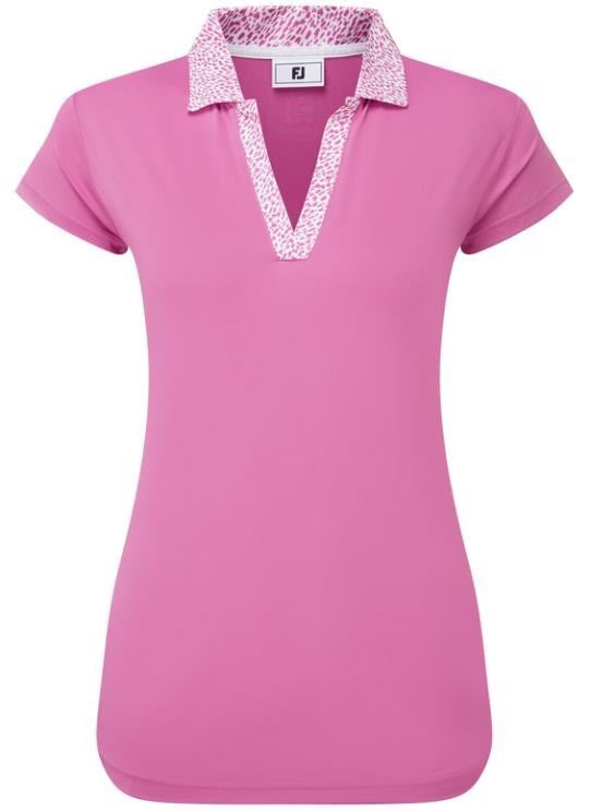 FootJoy Cap Sleeve Print Trim Lisle Damen Poloshirt, rosa