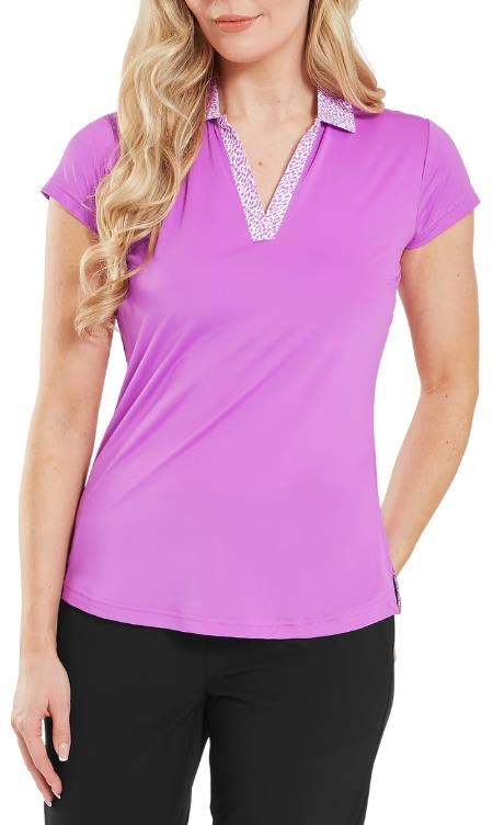 FootJoy Cap Sleeve Print Trim Lisle Damen Poloshirt, rosa