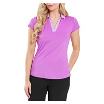 FootJoy Cap Sleeve Print Trim Lisle Damen Poloshirt, rosa