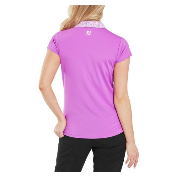 FootJoy Cap Sleeve Print Trim Lisle Damen Poloshirt, rosa