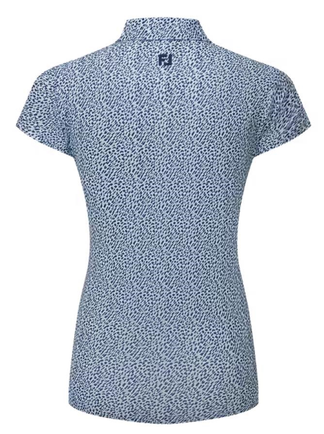 FootJoy Animal Print Cap Sleeve Lisle Damen Poloshirt, skyway/white/navy