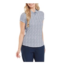 FootJoy Animal Print Cap Sleeve Lisle Damen Poloshirt, skyway/white/navy
