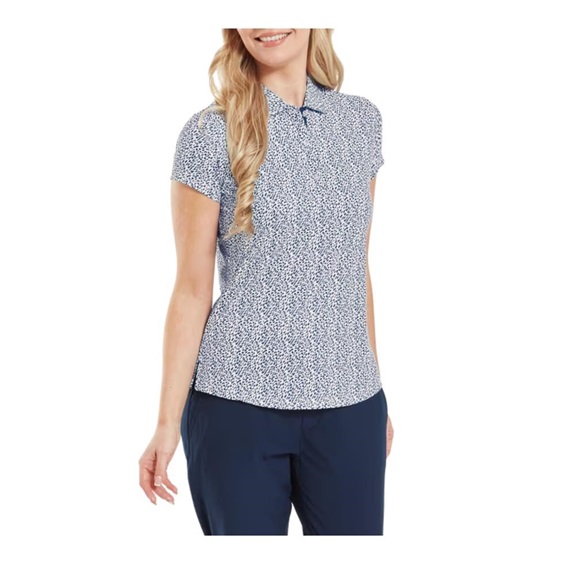 FootJoy Animal Print Cap Sleeve Lisle Damen Poloshirt, skyway/white/navy