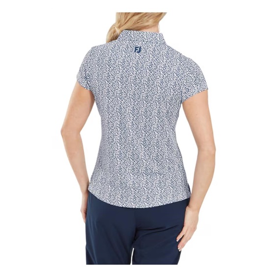 FootJoy Animal Print Cap Sleeve Lisle Damen Poloshirt, skyway/white/navy