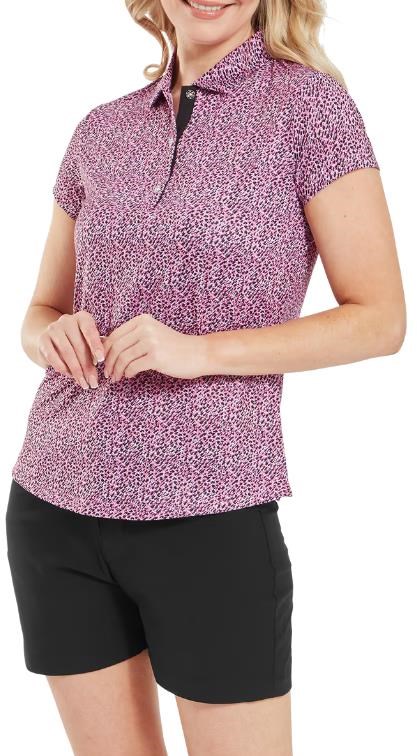 FootJoy Animal Print Cap Sleeve Lisle Damen Poloshirt, rosa/schwarz/weiss