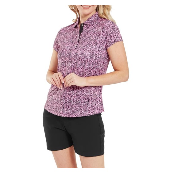 FootJoy Animal Print Cap Sleeve Lisle Damen Poloshirt, rosa/schwarz/weiss