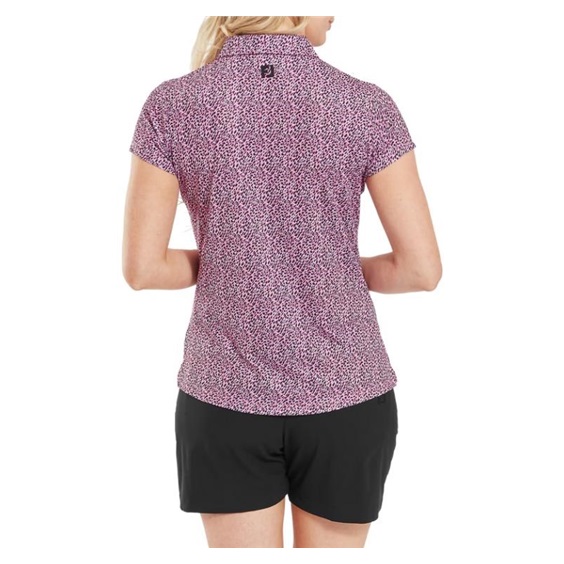 FootJoy Animal Print Cap Sleeve Lisle Damen Poloshirt, rosa/schwarz/weiss