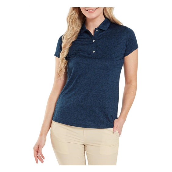 FootJoy Painted Floral Cap Sleeve Lisle Damen Poloshirt, dunkelblau