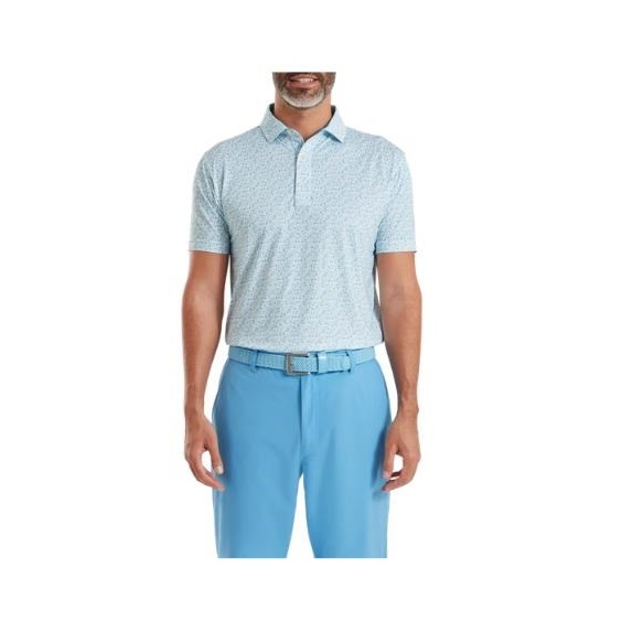 FootJoy Surfs Up Print Lisle Herren Poloshirt, deep reef/white/sea glass/blue reef