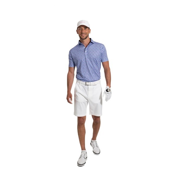 FootJoy Surfs Up Print Lisle Herren Poloshirt, white/vivid violet/pink pop/black