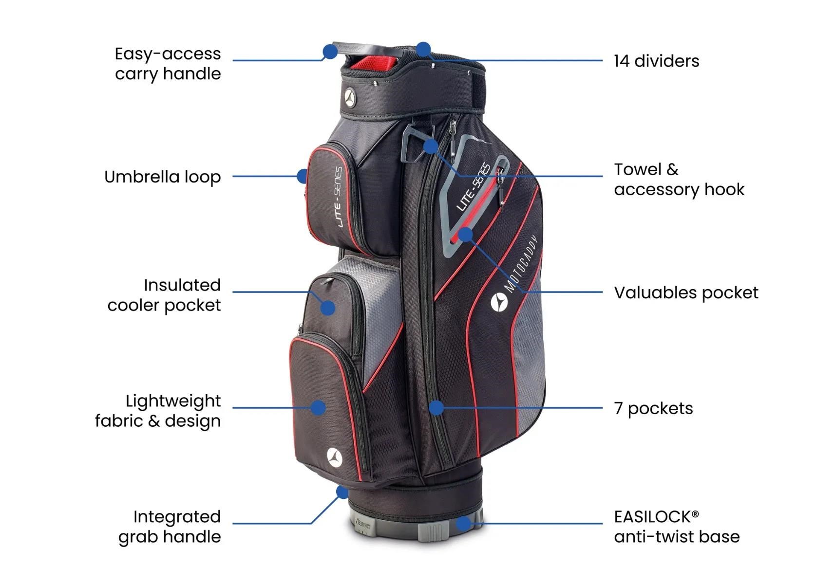 Motocaddy NEW Lite-Series Cartbag, schwarz/blau
