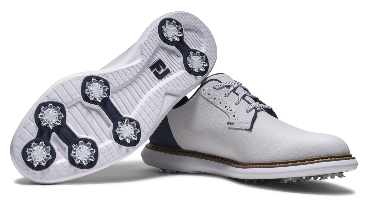 FootJoy FJ Traditions Blucher Herren Golfschuhe, weiß/blau/tan