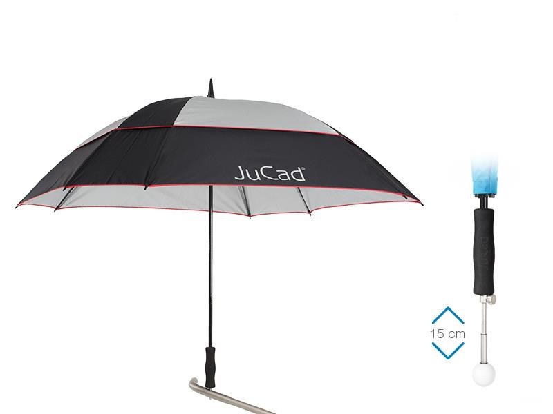 JuCad Teleskop-Golfschirm 68" Windproof mit Schirmstift, schwarz/silver/rot