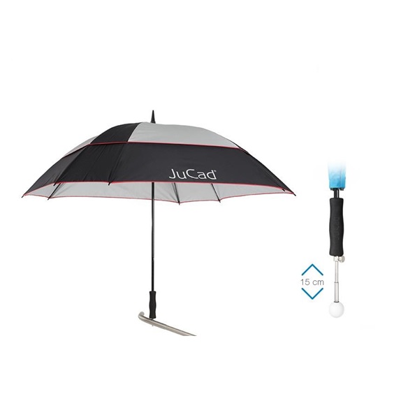 JuCad Teleskop-Golfschirm 68" Windproof mit Schirmstift, schwarz/silver/rot