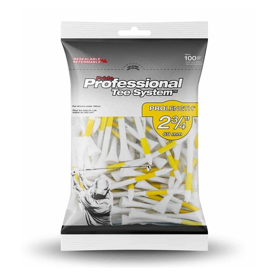 Pride Professional Tee System Prolength Yellow Holztees 69mm (2 3/4"), 100 Tees